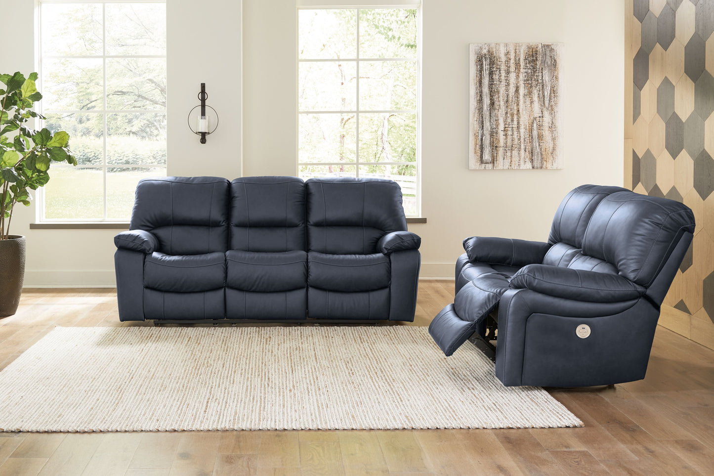 Dark Brown Power - Reclining Leather Upholstered 3 - Piece Living Room Set - side view