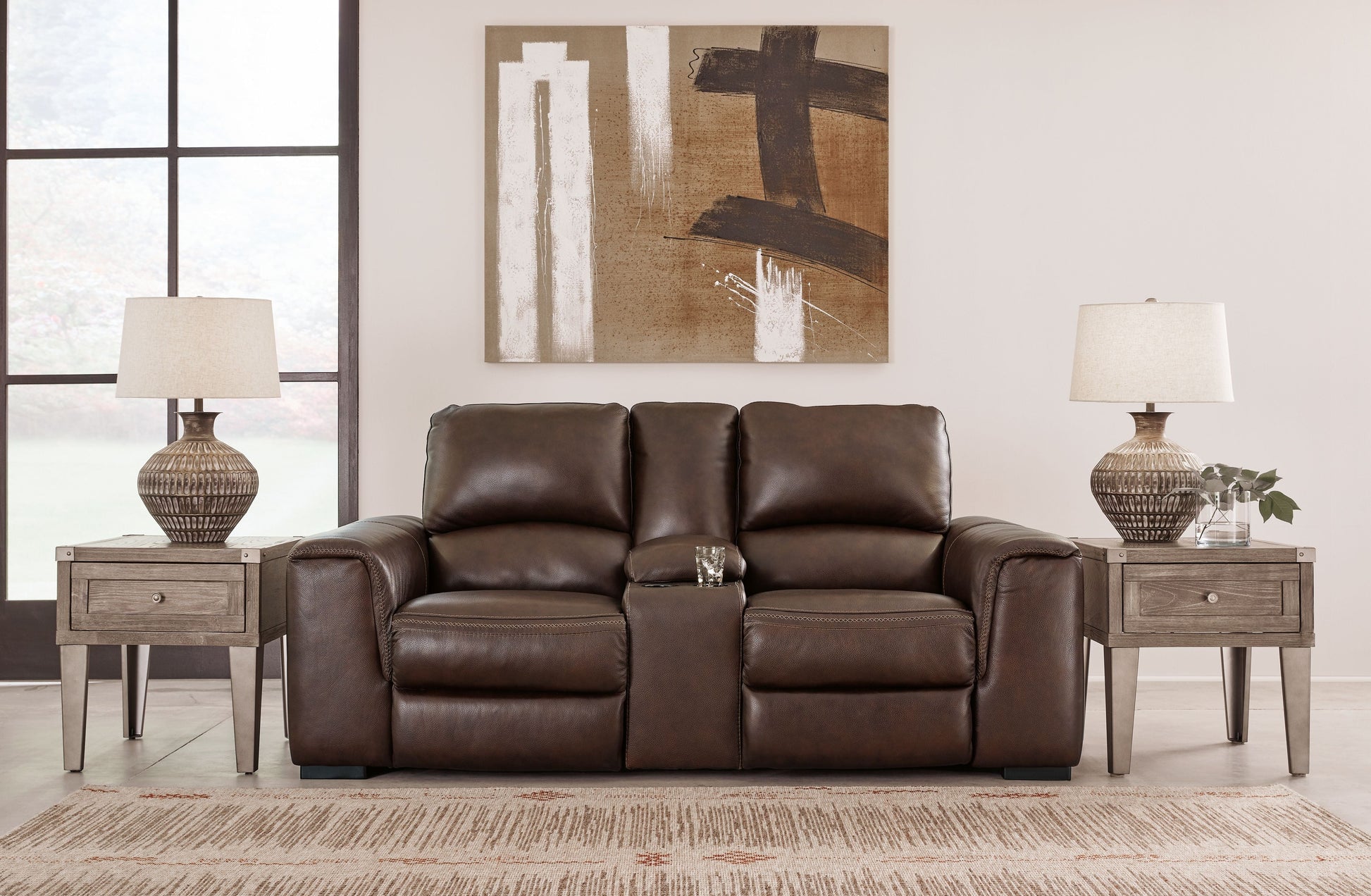 Dark Brown Leather Upholstered Reclining Loveseat - rear view