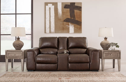 Dark Brown Leather Upholstered Reclining Loveseat - rear view