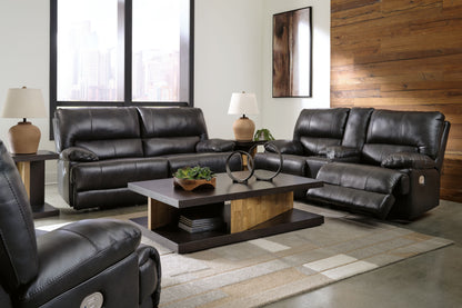 Black Leather Upholstered Reclining Sofa And Loveseat 7/18 - side view