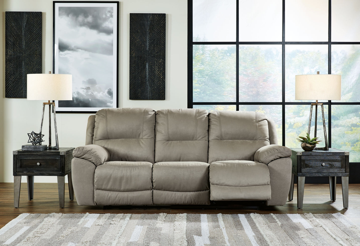 Putty Faux Leather Upholstered Reclining Sofa And Loveseat - view 7