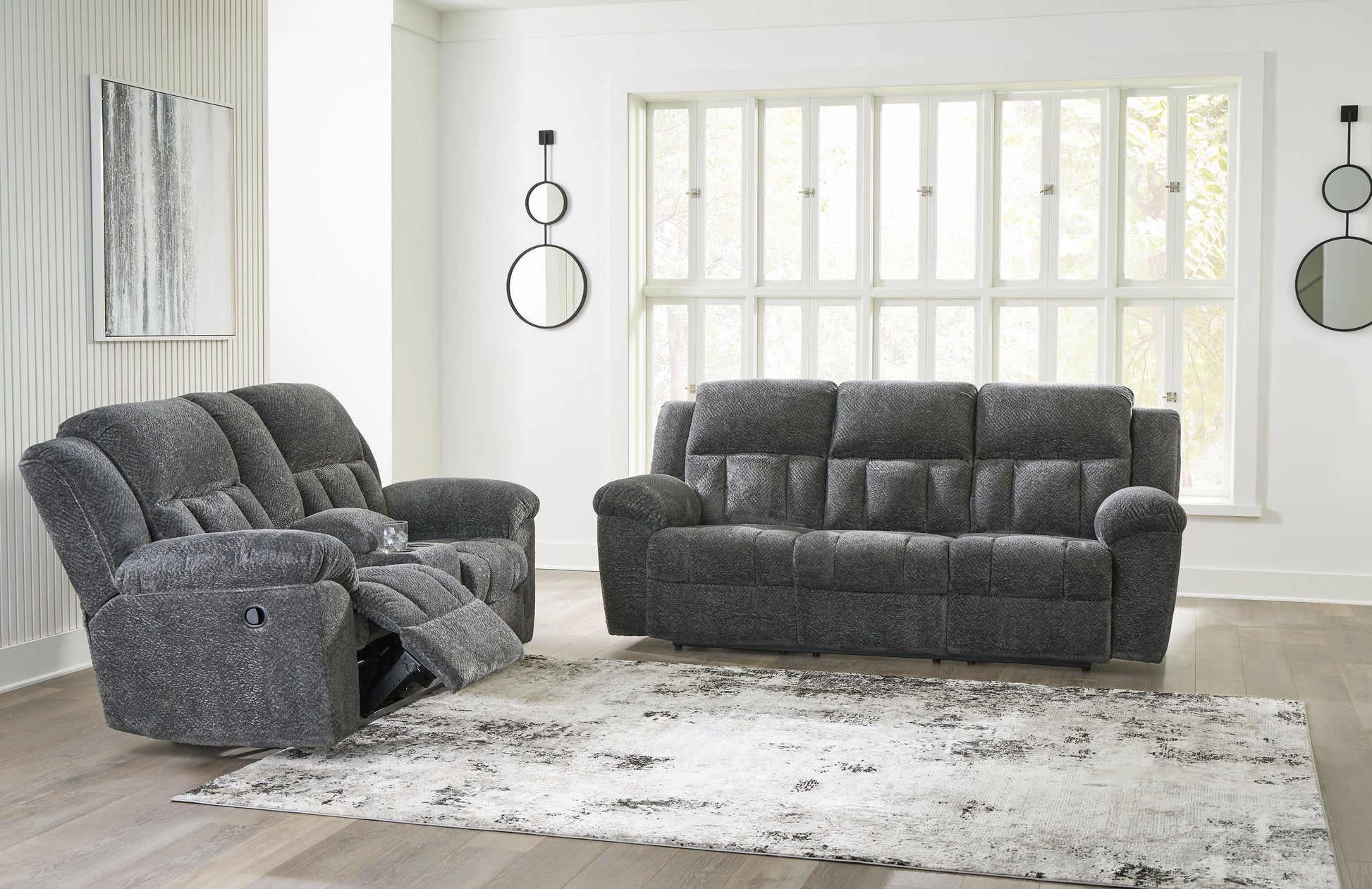 Modern Fabric Sofa - Dark Gray - 2 Pc. Reclining Sofa, Reclining Loveseat With Console