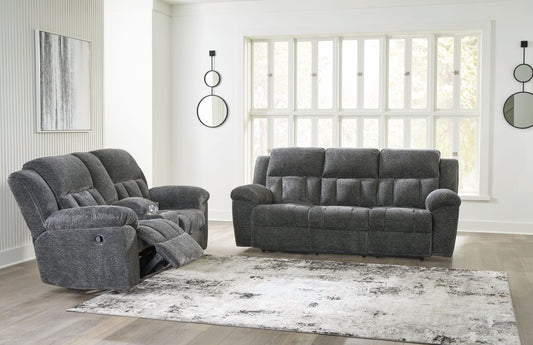 Modern Fabric Sofa - Dark Gray - 2 Pc. Reclining Sofa, Reclining Loveseat With Console