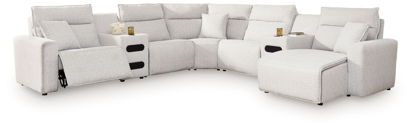 Modern Fabric Sectional - Gray - 6 Pc. Power Reclining Sectional With LAF Press Back Power Chaise And Console
