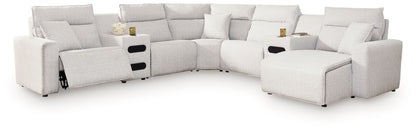 Modern Fabric Sectional - Gray - 6 Pc. Power Reclining Sectional With LAF Press Back Power Chaise And Console