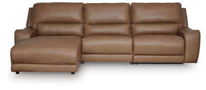 Modern Leather Match Sectional - Caramel - 6 Pc. Right Arm Facing Press Back Power Chaise Sectional Sofa