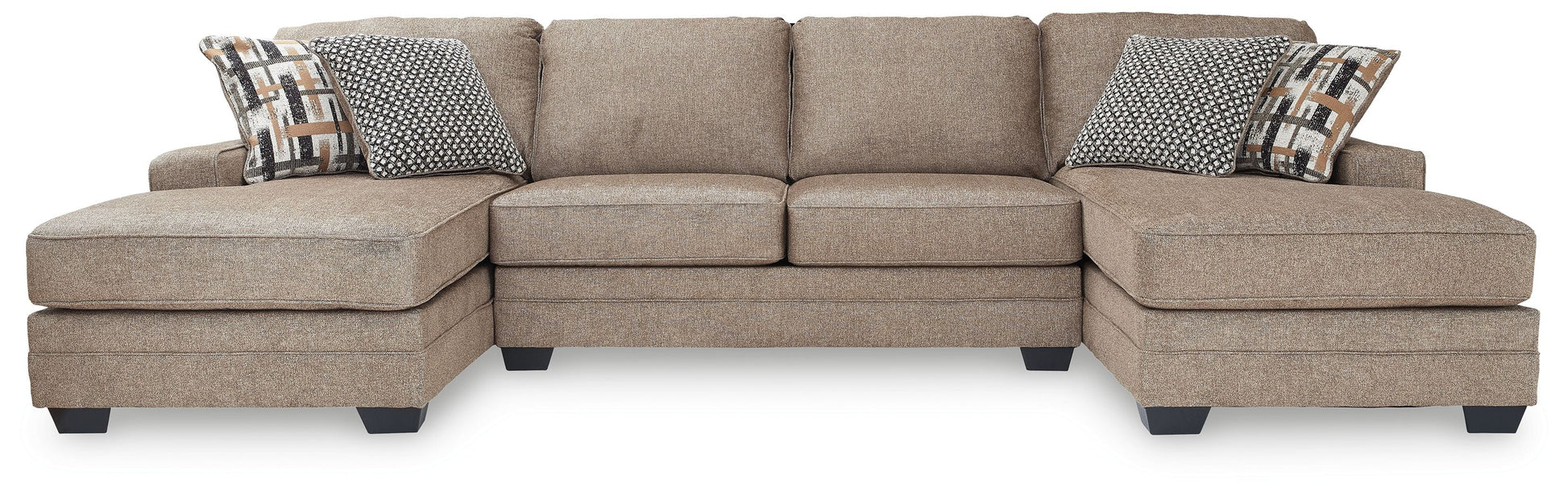 Modern Fabric Sectional - 3 Pc. Right Arm Facing Corner Chaise Sectional - Nutmeg