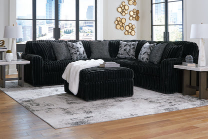 Modern Fabric 4 Piece Living Room Sets - Black - 4 Pc. - 3-Piece Sectional, Ottoman