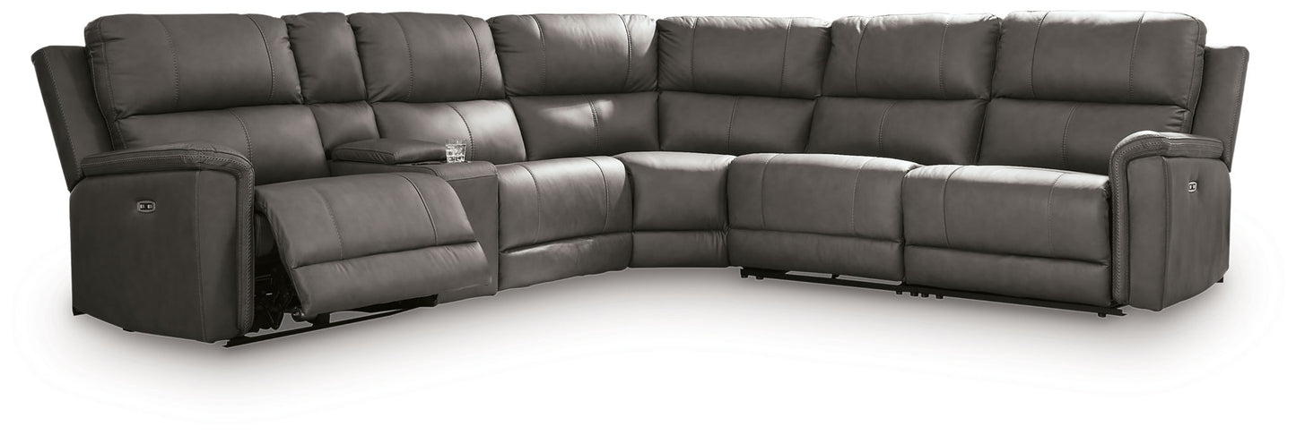 Modern Leather Match Sectional - Dark Gray - 5 Pc. Power Reclining Sectional
