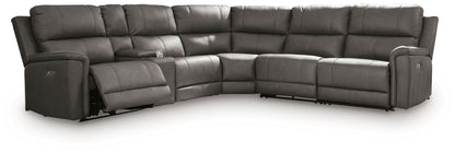 Modern Leather Match Sectional - Dark Gray - 5 Pc. Power Reclining Sectional