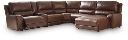 Modern Leather Match Sectional - Dark Brown - 3 Pc. Left Arm Facing Press Back Power Chaise Sectional